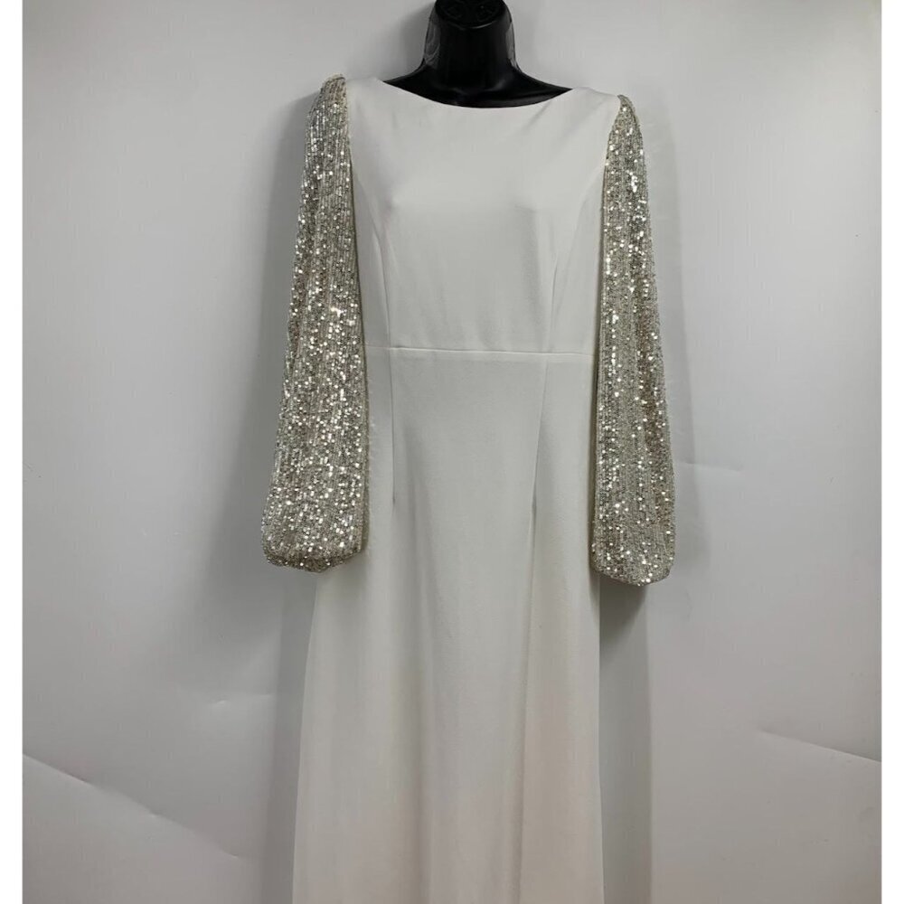 Eliza J Women's Glitter-Sleeve Long Gala Formal Slit‎ Gown Size 12 - Picture 3 of 15